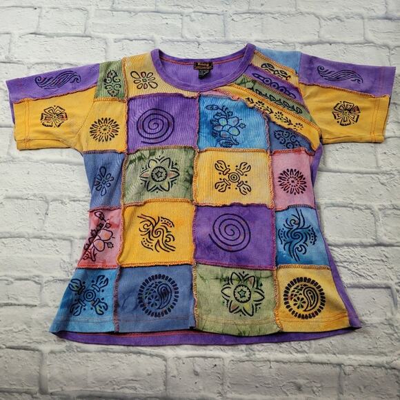 Rising International Tie Dye Patchwork T-shirt size Large - Picture 2 of 10